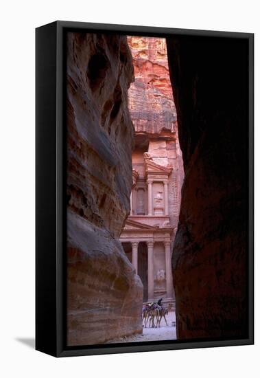 Glimpse of the Treasury from the Siq, Petra, UNESCO World Heritage Site, Jordan, Middle East-Neil Farrin-Framed Premier Image Canvas