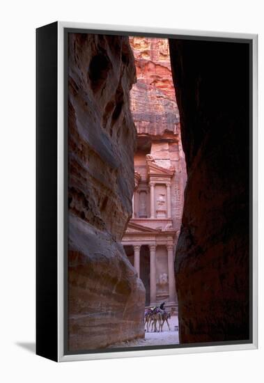 Glimpse of the Treasury from the Siq, Petra, UNESCO World Heritage Site, Jordan, Middle East-Neil Farrin-Framed Premier Image Canvas