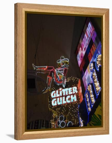 Glitter Gulch, Fremont Street, the Older Part of Las Vegas at Night, Las Vegas, Nevada, USA-Robert Harding-Framed Premier Image Canvas