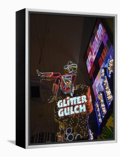 Glitter Gulch, Fremont Street, the Older Part of Las Vegas at Night, Las Vegas, Nevada, USA-Robert Harding-Framed Premier Image Canvas