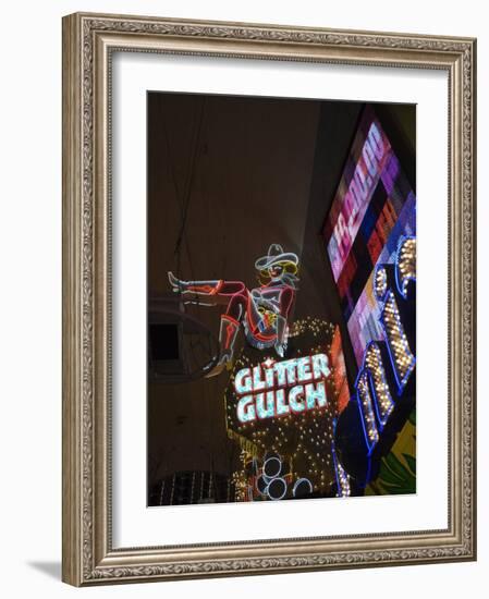 Glitter Gulch, Fremont Street, the Older Part of Las Vegas at Night, Las Vegas, Nevada, USA-Robert Harding-Framed Photographic Print