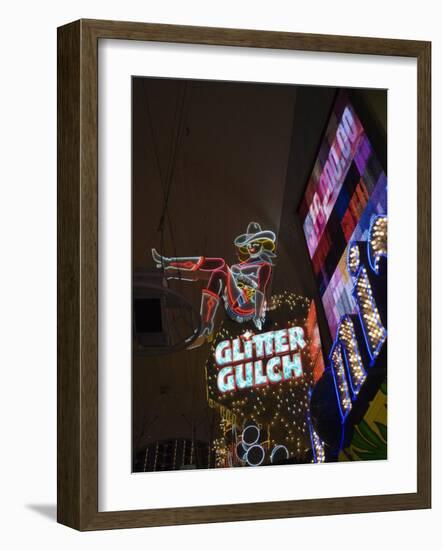 Glitter Gulch, Fremont Street, the Older Part of Las Vegas at Night, Las Vegas, Nevada, USA-Robert Harding-Framed Photographic Print