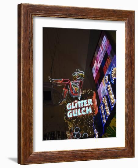 Glitter Gulch, Fremont Street, the Older Part of Las Vegas at Night, Las Vegas, Nevada, USA-Robert Harding-Framed Photographic Print