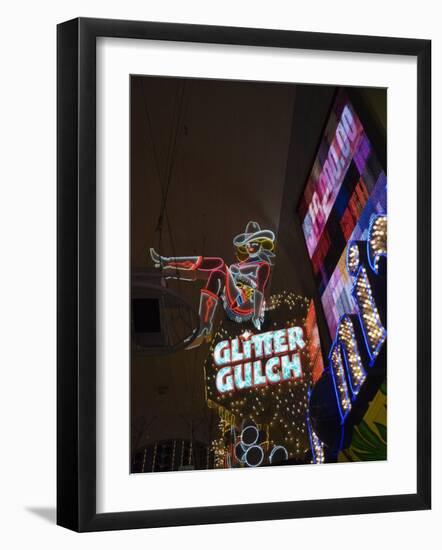 Glitter Gulch, Fremont Street, the Older Part of Las Vegas at Night, Las Vegas, Nevada, USA-Robert Harding-Framed Photographic Print