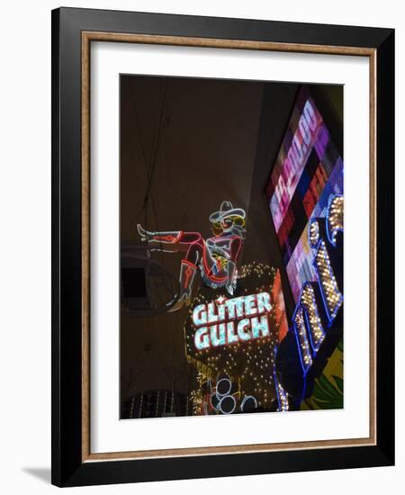 Glitter Gulch, Fremont Street, the Older Part of Las Vegas at Night, Las Vegas, Nevada, USA-Robert Harding-Framed Photographic Print