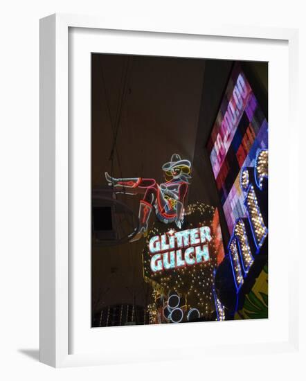 Glitter Gulch, Fremont Street, the Older Part of Las Vegas at Night, Las Vegas, Nevada, USA-Robert Harding-Framed Photographic Print