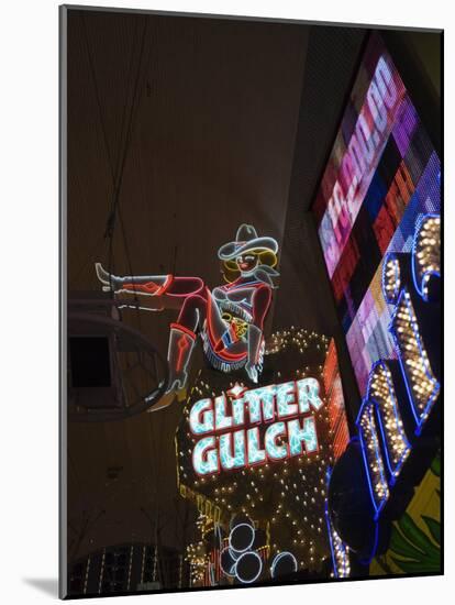 Glitter Gulch, Fremont Street, the Older Part of Las Vegas at Night, Las Vegas, Nevada, USA-Robert Harding-Mounted Photographic Print