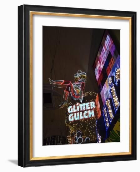 Glitter Gulch, Fremont Street, the Older Part of Las Vegas at Night, Las Vegas, Nevada, USA-Robert Harding-Framed Photographic Print