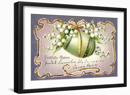 Glitzer Frohe Ostern, Osterei, Glockenblumen, Schleife-null-Framed Giclee Print