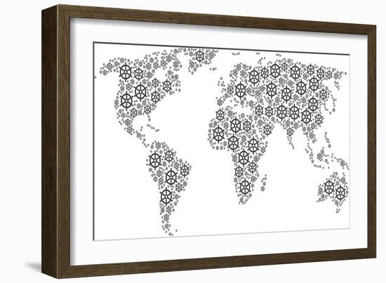 Global World Map Concept Combined of Boat Steering Wheel Icons. Vector Boat Steering Wheel Items Ar-Aha-Soft-Framed Premium Giclee Print