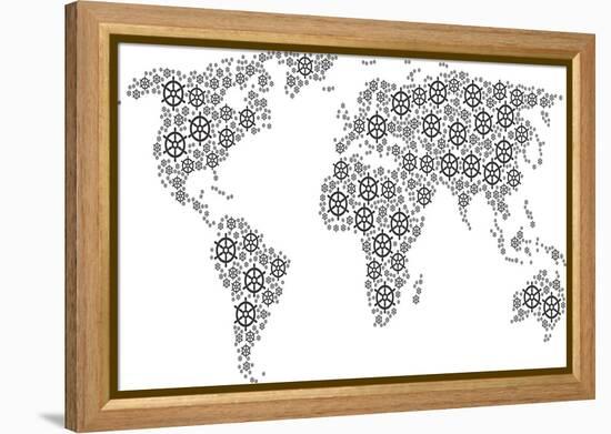 Global World Map Concept Combined of Boat Steering Wheel Icons. Vector Boat Steering Wheel Items Ar-Aha-Soft-Framed Stretched Canvas