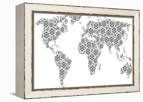 Global World Map Concept Combined of Boat Steering Wheel Icons. Vector Boat Steering Wheel Items Ar-Aha-Soft-Framed Stretched Canvas
