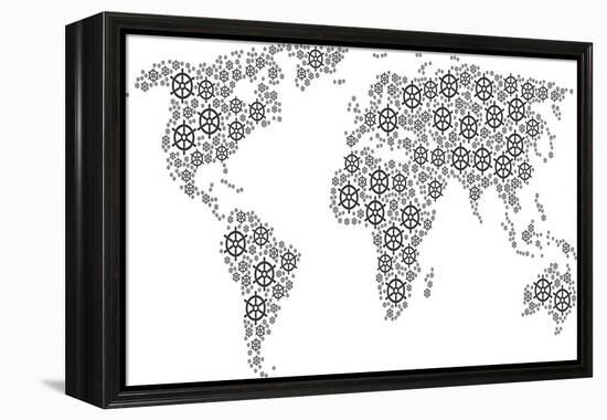 Global World Map Concept Combined of Boat Steering Wheel Icons. Vector Boat Steering Wheel Items Ar-Aha-Soft-Framed Stretched Canvas