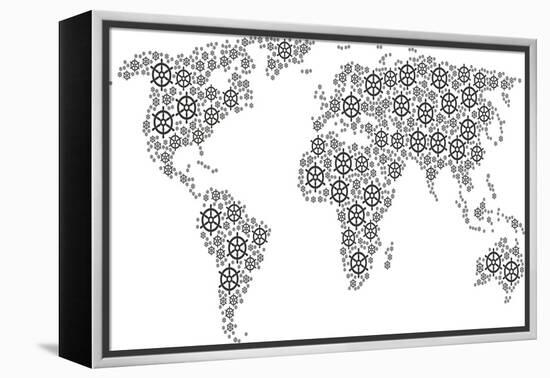 Global World Map Concept Combined of Boat Steering Wheel Icons. Vector Boat Steering Wheel Items Ar-Aha-Soft-Framed Stretched Canvas