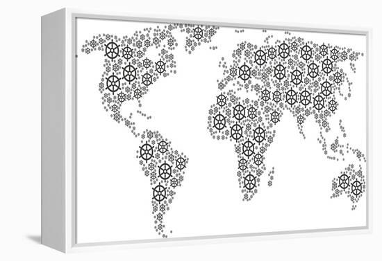 Global World Map Concept Combined of Boat Steering Wheel Icons. Vector Boat Steering Wheel Items Ar-Aha-Soft-Framed Stretched Canvas