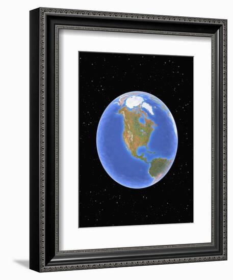 Globe against starfield-Matthias Kulka-Framed Giclee Print