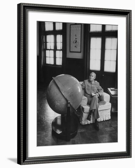 Globe in Office of Chinese President Chiang Kai-Shek in Formosa-John Dominis-Framed Premium Photographic Print