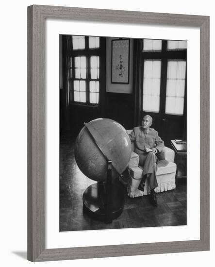 Globe in Office of Chinese President Chiang Kai-Shek in Formosa-John Dominis-Framed Premium Photographic Print