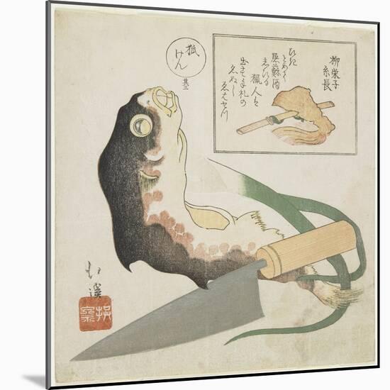 Globefish, Leek and Cooking Knife-Toyota Hokkei-Mounted Giclee Print