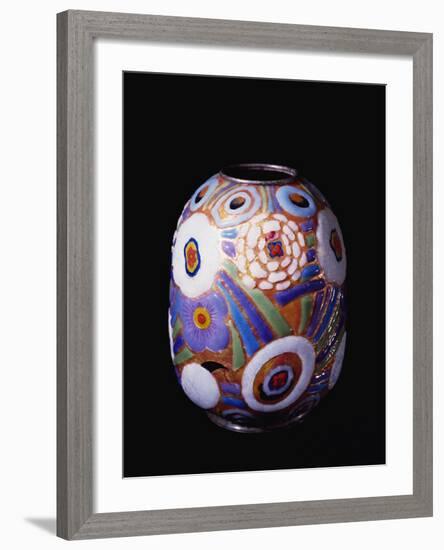 Globular-Shaped Vase Enameled in Polychrome with Stylized Flowers in Art Deco Style-null-Framed Giclee Print