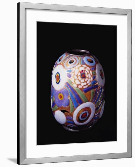 Globular-Shaped Vase Enameled in Polychrome with Stylized Flowers in Art Deco Style-null-Framed Giclee Print