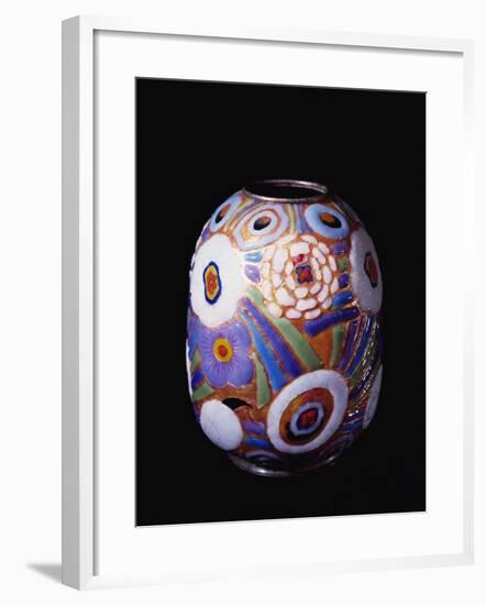 Globular-Shaped Vase Enameled in Polychrome with Stylized Flowers in Art Deco Style-null-Framed Giclee Print