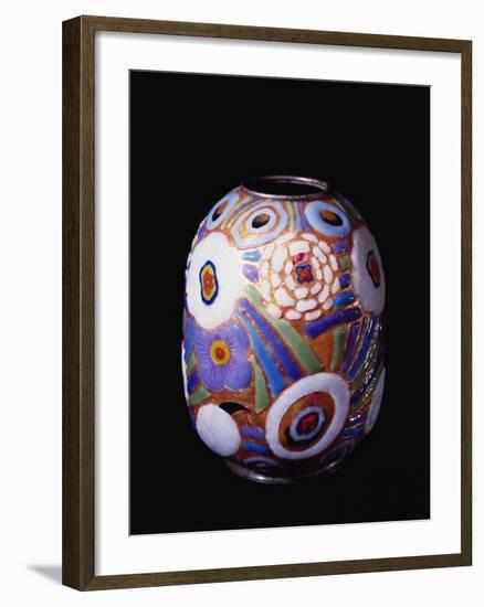 Globular-Shaped Vase Enameled in Polychrome with Stylized Flowers in Art Deco Style-null-Framed Giclee Print