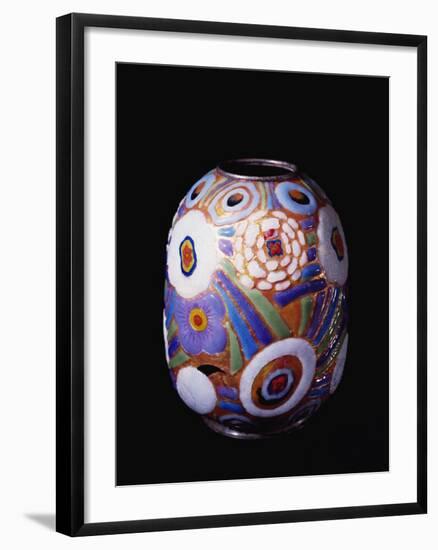 Globular-Shaped Vase Enameled in Polychrome with Stylized Flowers in Art Deco Style-null-Framed Giclee Print