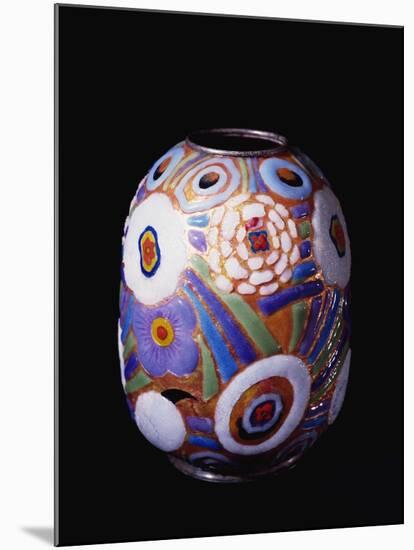 Globular-Shaped Vase Enameled in Polychrome with Stylized Flowers in Art Deco Style-null-Mounted Giclee Print