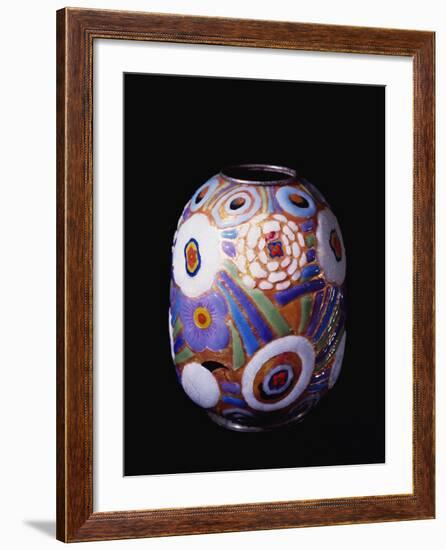 Globular-Shaped Vase Enameled in Polychrome with Stylized Flowers in Art Deco Style-null-Framed Giclee Print