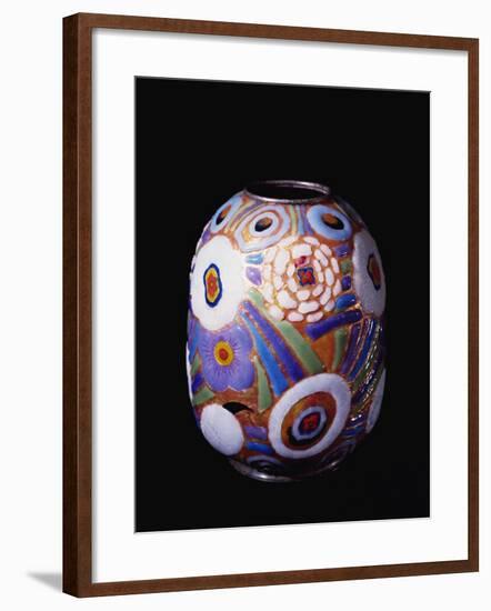 Globular-Shaped Vase Enameled in Polychrome with Stylized Flowers in Art Deco Style-null-Framed Giclee Print