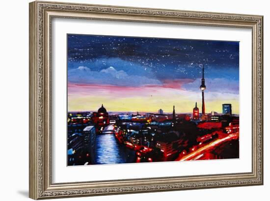 Gloomy Skyline of Berlin Germany-Martina Bleichner-Framed Art Print