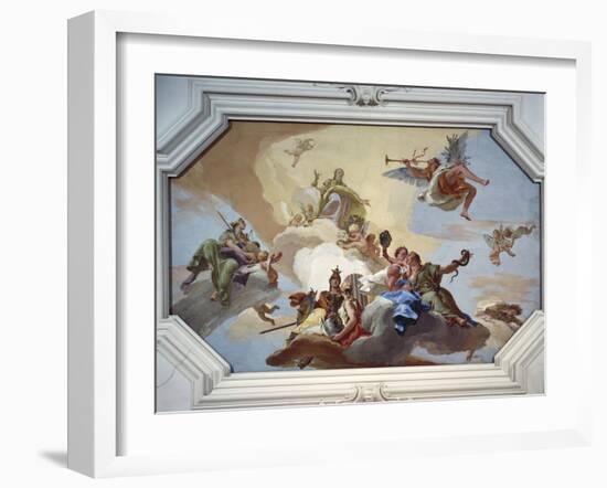 Glory Among the Virtues: Fame, Glory, Justice, Fortitude, Temperance and Prudence, 1734-Giambattista Tiepolo-Framed Giclee Print