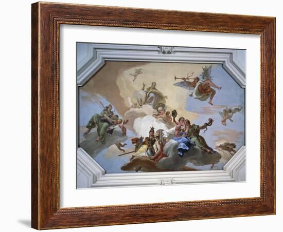 Glory Among Virtues: Fame, Glory, Justice, Fortitude, Temperance and Prudence-Giambattista Tiepolo-Framed Giclee Print