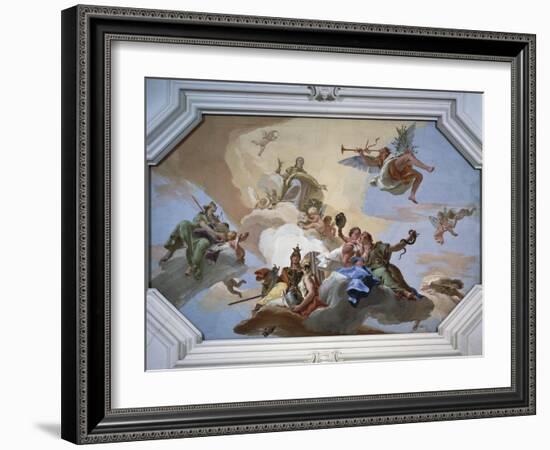 Glory Among Virtues: Fame, Glory, Justice, Fortitude, Temperance and Prudence-Giambattista Tiepolo-Framed Giclee Print