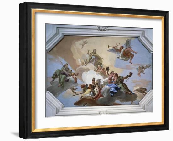 Glory Among Virtues: Fame, Glory, Justice, Fortitude, Temperance and Prudence-Giambattista Tiepolo-Framed Giclee Print