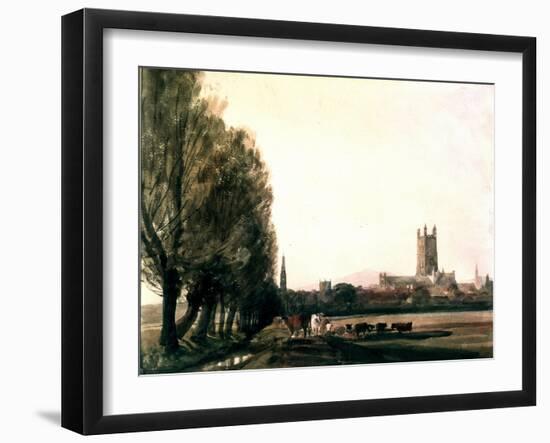 Gloucester from the Meadows, Gloucestershire, Landscape with Cattle and Grass, Cotswolds, c.1840-Peter De Wint-Framed Giclee Print