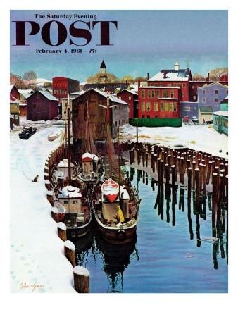 Gloucester Harbor In Winter Saturday Evening Post Cover February 4 1961 Giclee Print By John Clymer Art Com