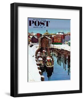 "Gloucester Harbor in Winter," Saturday Evening Post Cover, February 4, 1961-John Clymer-Framed Giclee Print