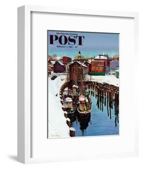 "Gloucester Harbor in Winter," Saturday Evening Post Cover, February 4, 1961-John Clymer-Framed Giclee Print