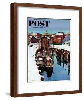 "Gloucester Harbor in Winter," Saturday Evening Post Cover, February 4, 1961-John Clymer-Framed Giclee Print