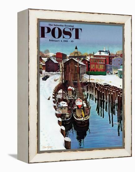 "Gloucester Harbor in Winter," Saturday Evening Post Cover, February 4, 1961-John Clymer-Framed Premier Image Canvas