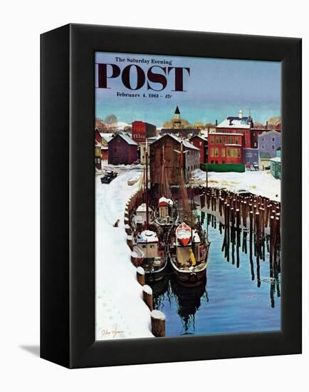 "Gloucester Harbor in Winter," Saturday Evening Post Cover, February 4, 1961-John Clymer-Framed Premier Image Canvas