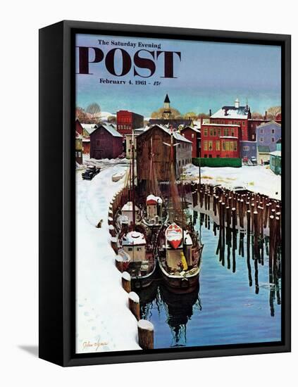 "Gloucester Harbor in Winter," Saturday Evening Post Cover, February 4, 1961-John Clymer-Framed Premier Image Canvas