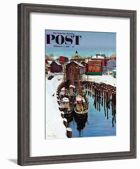 "Gloucester Harbor in Winter," Saturday Evening Post Cover, February 4, 1961-John Clymer-Framed Giclee Print