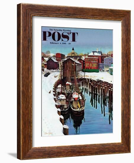 "Gloucester Harbor in Winter," Saturday Evening Post Cover, February 4, 1961-John Clymer-Framed Giclee Print