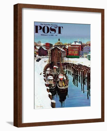 "Gloucester Harbor in Winter," Saturday Evening Post Cover, February 4, 1961-John Clymer-Framed Giclee Print