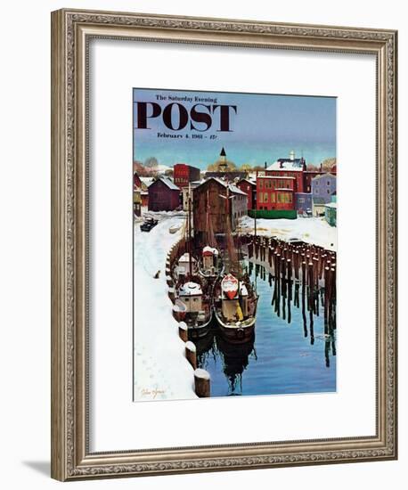 "Gloucester Harbor in Winter," Saturday Evening Post Cover, February 4, 1961-John Clymer-Framed Giclee Print