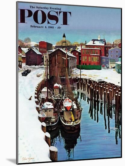 "Gloucester Harbor in Winter," Saturday Evening Post Cover, February 4, 1961-John Clymer-Mounted Giclee Print