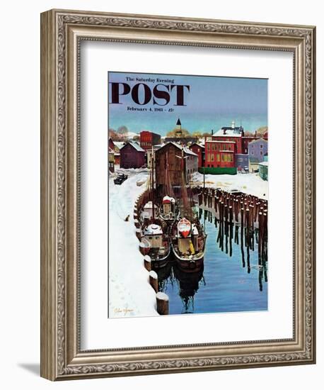 "Gloucester Harbor in Winter," Saturday Evening Post Cover, February 4, 1961-John Clymer-Framed Giclee Print